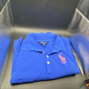 Polo Ralph Lauren Kids Knit Long Sleeve Polo Shirt - 6/6T Blue‎ W/ Pink Pony